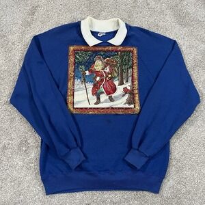 VTG Santa Sweatshirt XL Christmas Graphic Made USA Holiday 80s Crewneck Collar
